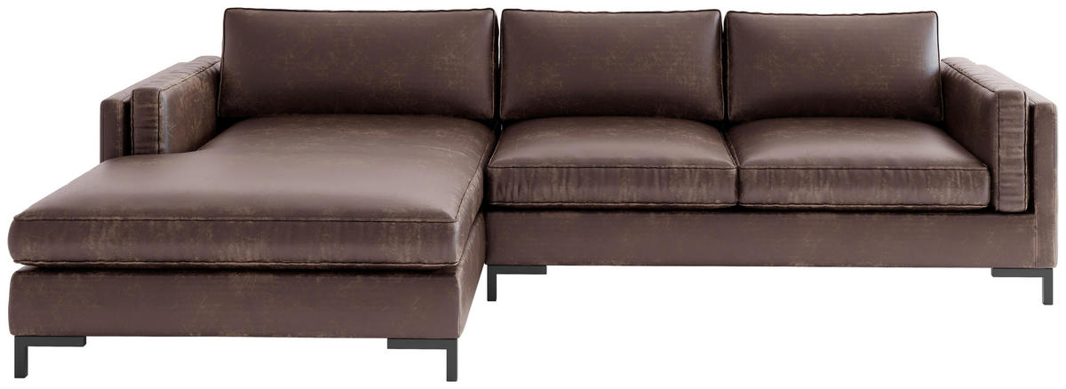 ECKSOFA Packo in Lederlook, Flachgewebe Dunkelbraun  160/265 cm  - Dunkelbraun/Schwarz, Design, Textil/Metall (160/265cm) - Livetastic