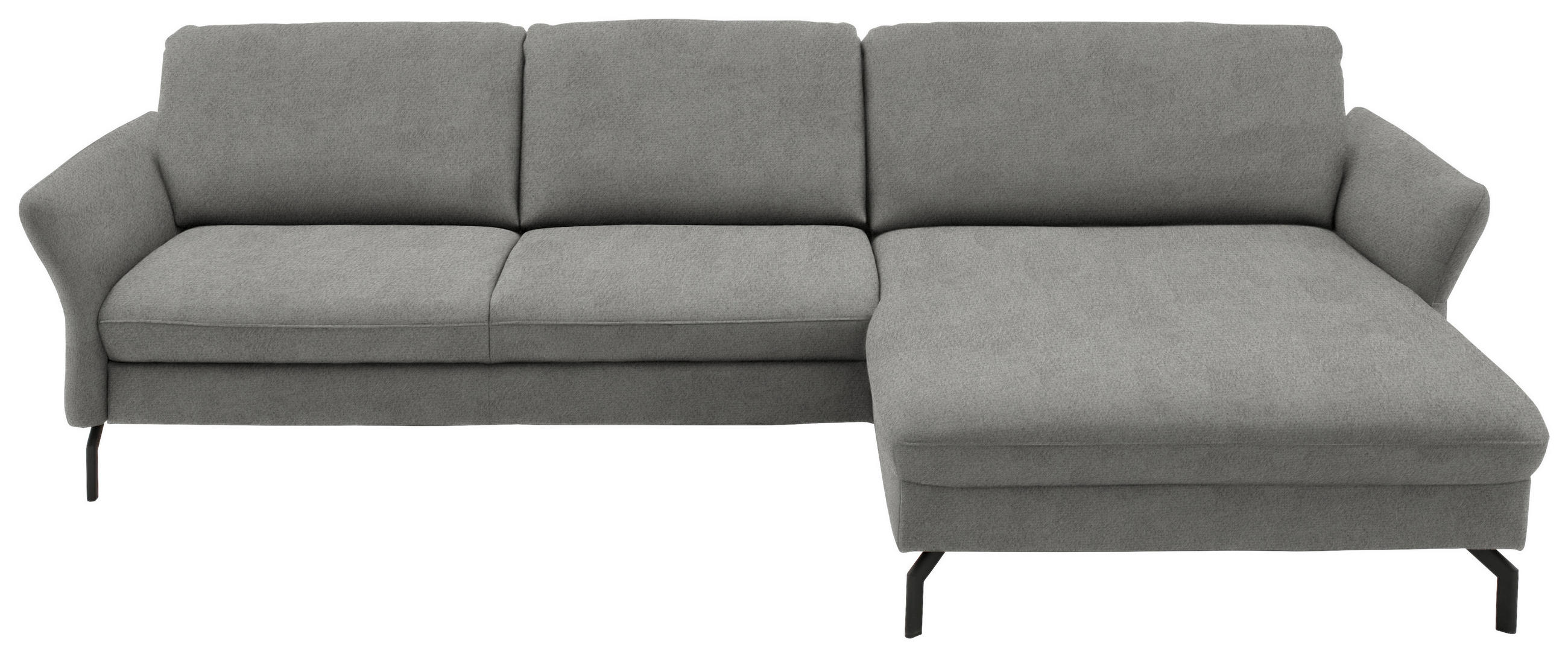 ECKSOFA in Velours Hellgrau  - Hellgrau/Schwarz, Design, Textil/Metall (306/179cm) - Beldomo System