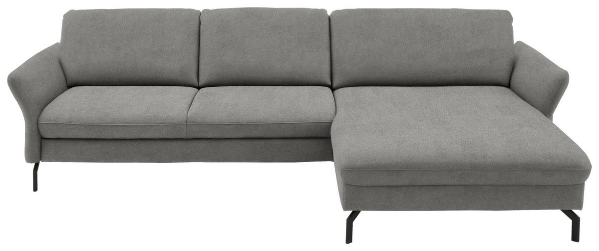 ECKSOFA in Velours Hellgrau  - Hellgrau/Schwarz, Design, Textil/Metall (306/179cm) - Beldomo System