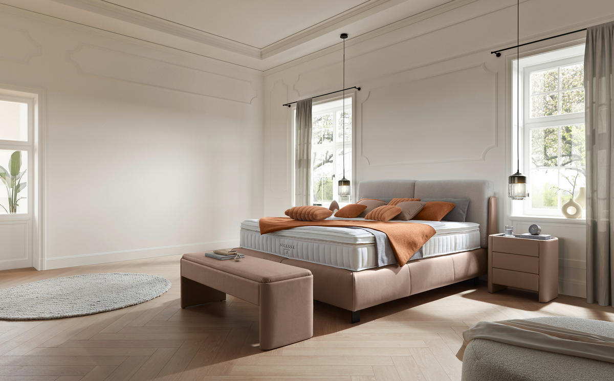 BOXSPRINGBETT 180/200 cm  in Hellbraun, Greige  - Hellbraun/Greige, Design, Textil/Metall (180/200cm) - Johann Jakob