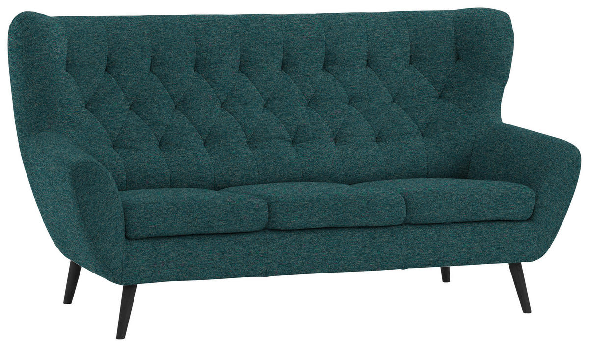 3-SITZER-SOFA Webstoff Petrol  - Petrol/Schwarz, Design, Holz/Textil (187/101/95cm) - Stylife