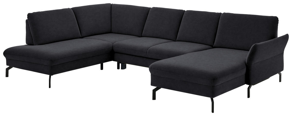 WOHNLANDSCHAFT in Velours Anthrazit  - Anthrazit/Schwarz, Design, Textil/Metall (220/335/179cm) - Beldomo System