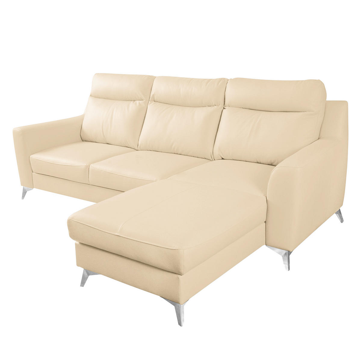 ECKSOFA Lederlook Echtleder Beige  - Chromfarben/Beige, Design, Leder/Textil (236/168cm) - Livetastic