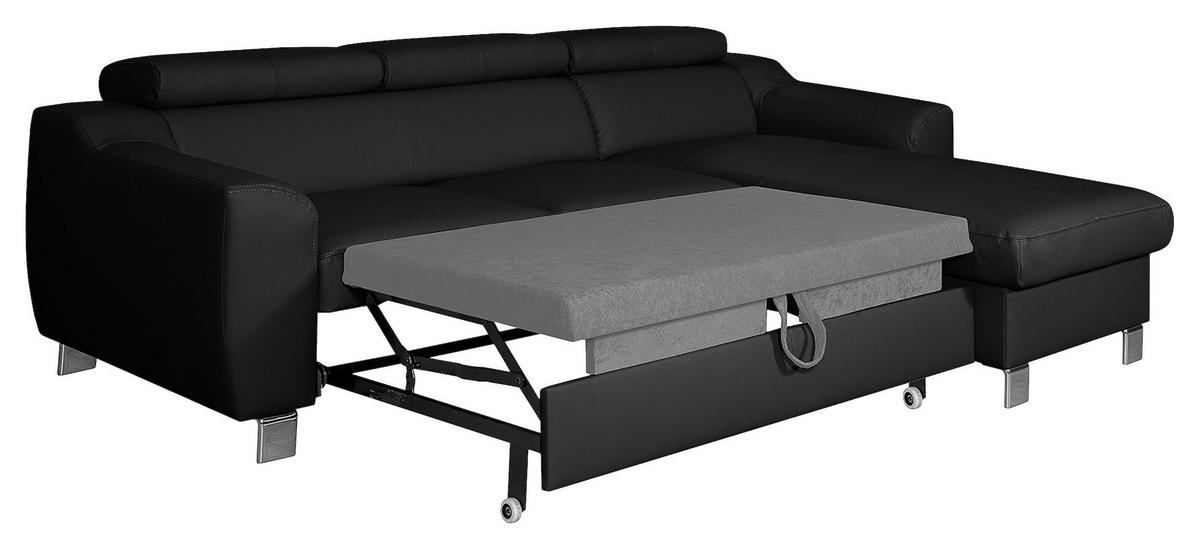 ECKSOFA in Lederlook Echtleder Schwarz  - Chromfarben/Schwarz, Design, Leder/Textil (242/176cm) - Livetastic