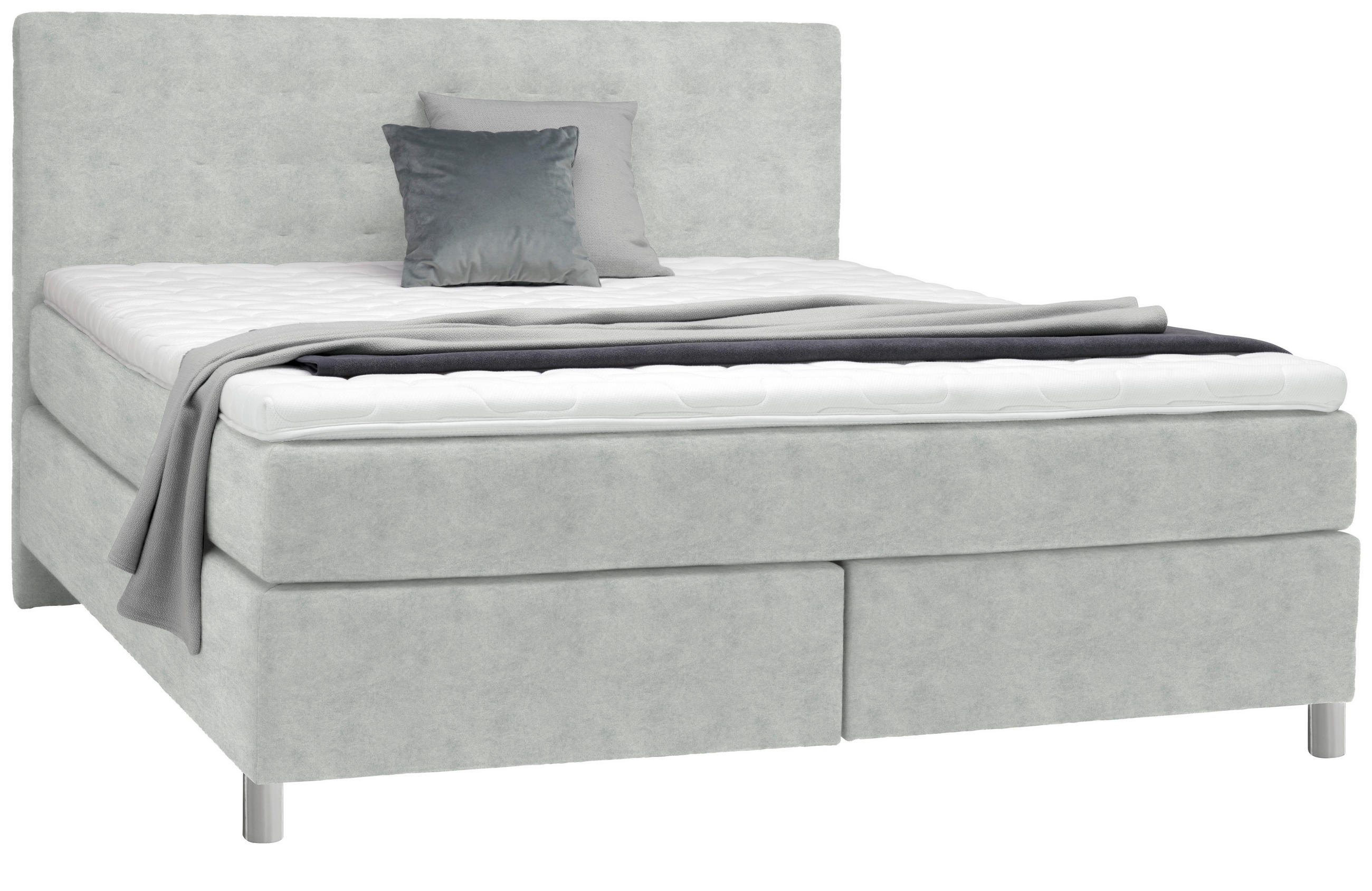 BOXSPRINGBETT 160/200 cm,  in Hellgrau, Topper, Matratzen, H3 = fest  - Chromfarben/Hellgrau, Konventionell, Kunststoff/Textil (160/200cm) - Voleo