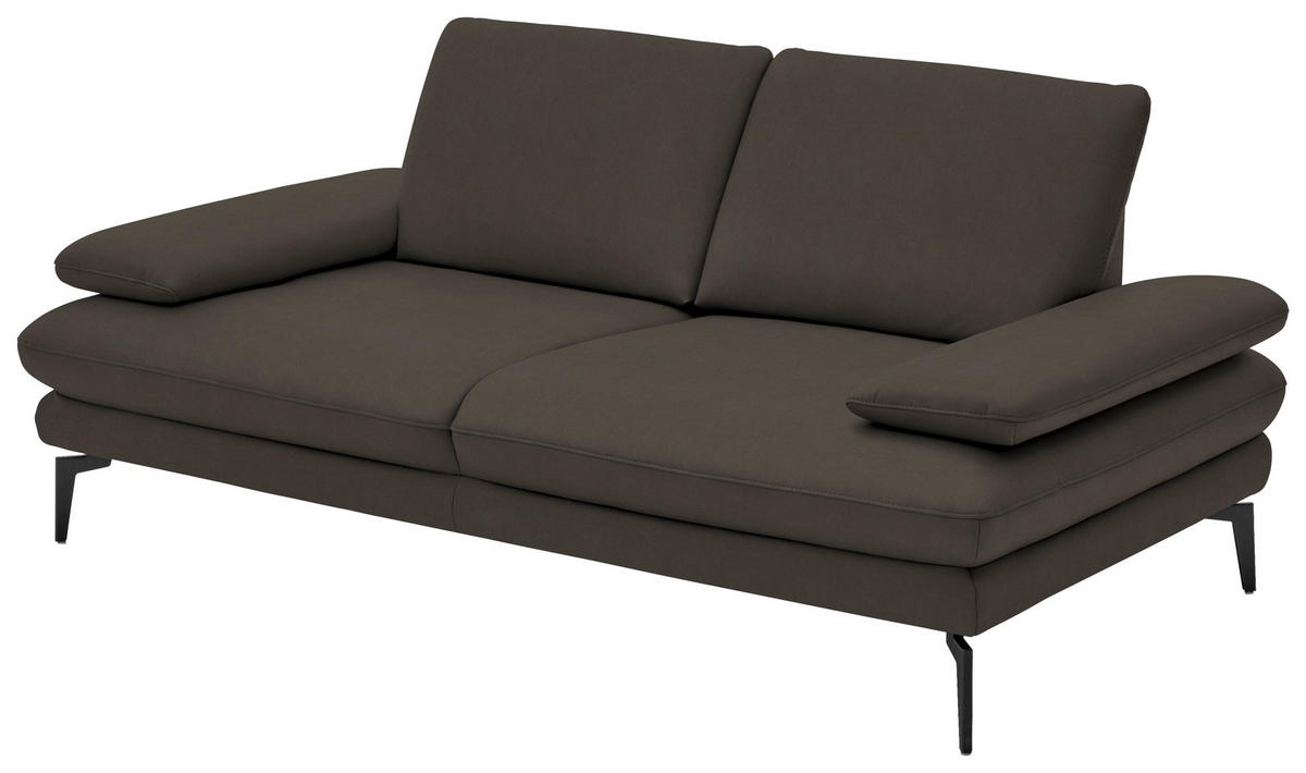 2,5-SITZER in Echtleder Graubraun  - Graubraun/Schwarz, Design, Leder/Metall (196/86/104cm) - Dieter Knoll
