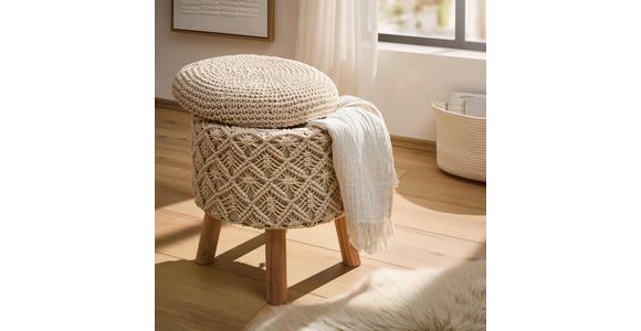 POUF Makramee Dekodiamanten Naturfarben 45/45/45 cm  - Naturfarben, Trend, Textil (45/45/45cm) - Linea Natura