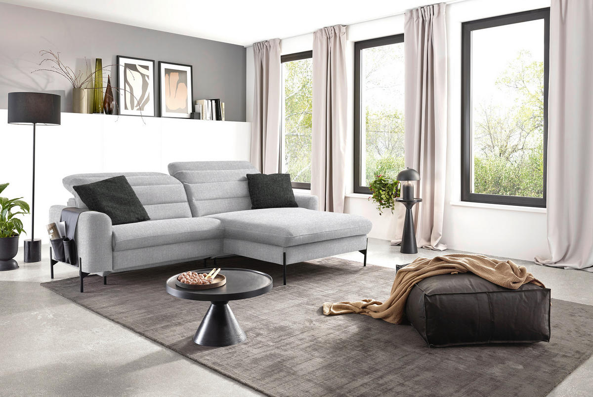 ECKSOFA in Flachgewebe Hellgrau  - Hellgrau/Schwarz, Design, Textil/Metall (252/191cm) - Dieter Knoll