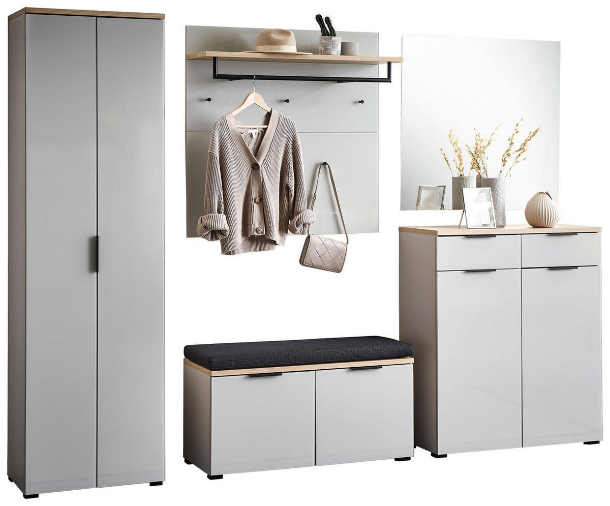 GARDEROBE 6-teilig  in 265/197/19 cm  - Kaschmir/Eichefarben, Design, Glas/Holzwerkstoff (265/197/19cm) - Voleo