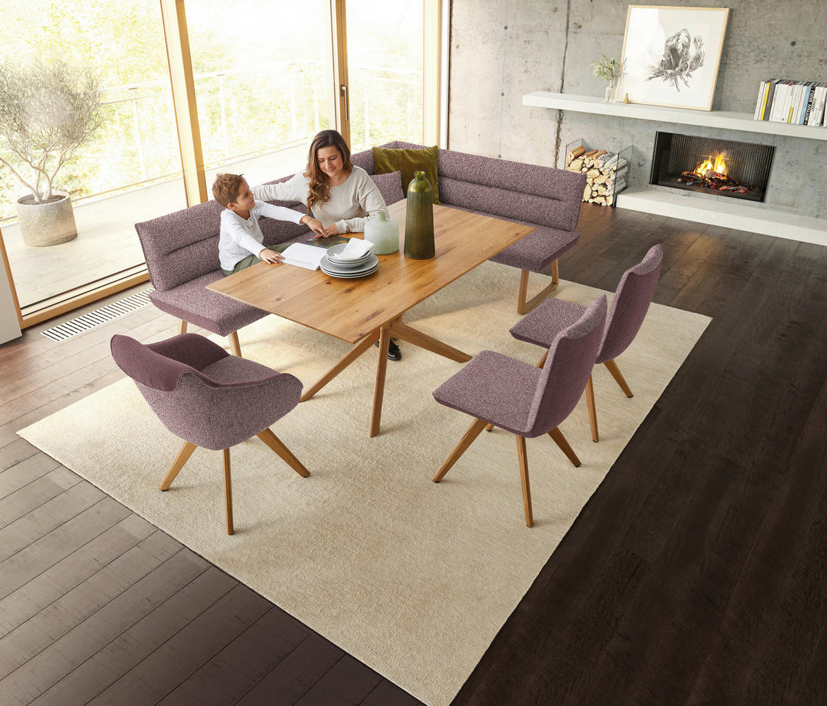 ECKBANK 162/237 cm  in Altrosa  - Eichefarben/Altrosa, Design, Holz/Textil (162/237cm) - Koinor