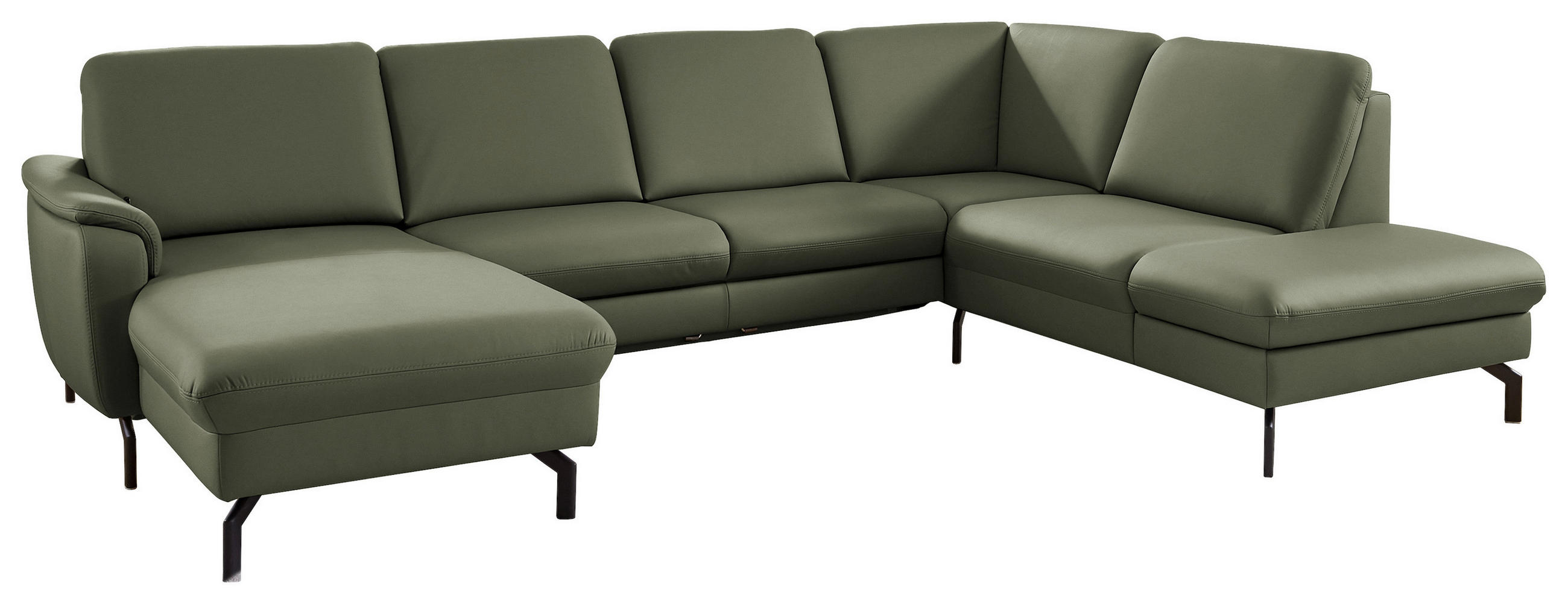 WOHNLANDSCHAFT Echtleder Olivgrün  - Schwarz/Olivgrün, Konventionell, Leder/Metall (168/306/224cm) - Beldomo Premium