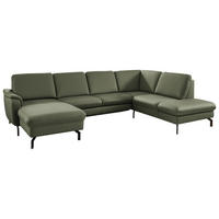 WOHNLANDSCHAFT Echtleder Olivgrün  - Schwarz/Olivgrün, Konventionell, Leder/Metall (168/306/224cm) - Beldomo Premium