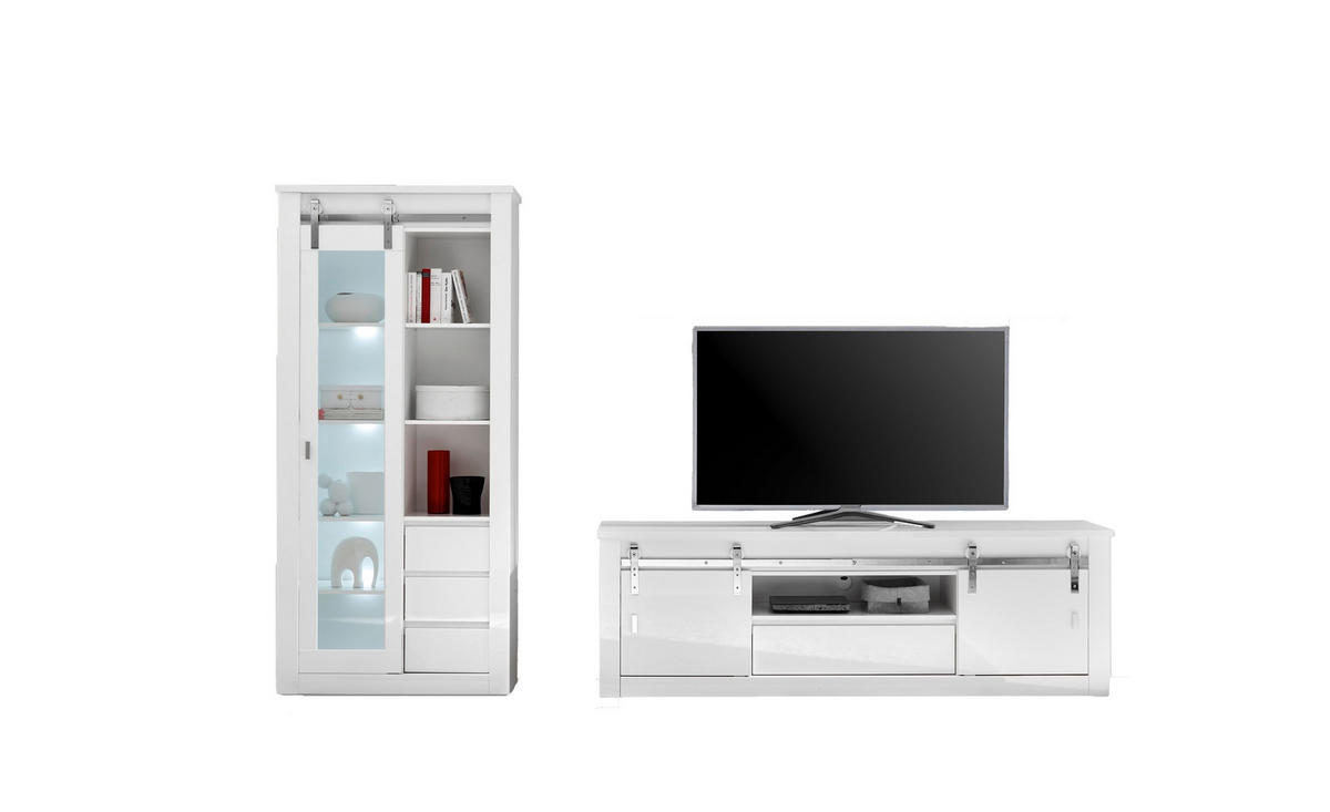 WOHNWAND 2-teilig  in Weiß, Weiß Hochglanz  309/200/43 cm  - Weiß Hochglanz/Weiß, Design, Holzwerkstoff (309/200/43cm) - Livetastic