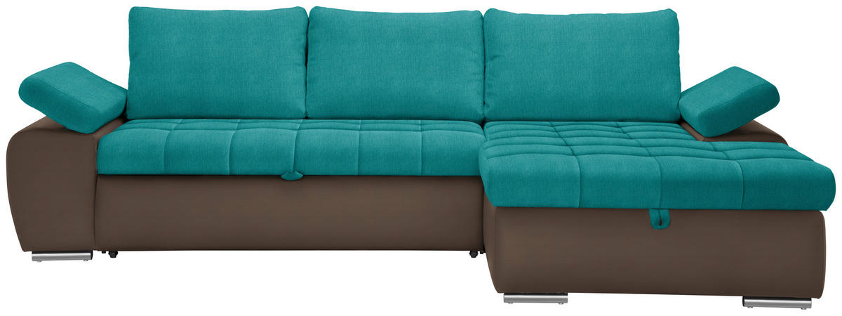 ECKSOFA Türkis, Schlammfarben Flachgewebe  - Türkis/Schlammfarben, Design, Kunststoff/Textil (271/175cm) - MID.YOU