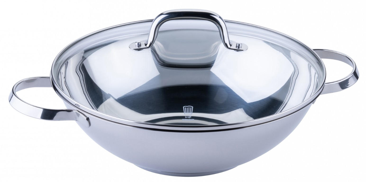 WOKPFANNE Rosenheim 30 cm  - Klar/Edelstahlfarben, Basics, Glas/Metall (30cm) - Chefkoch+Fackelmann