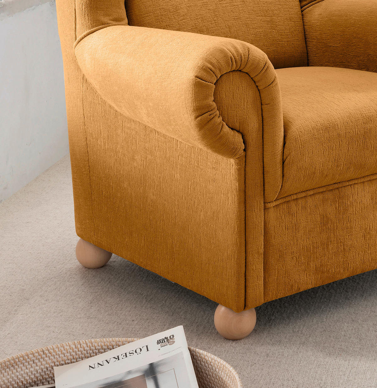 FAUTEUIL À OREILLES in Mikrofaser Goldfarben  - chêne sauvage/doré, Konventionell, textile/bois (92/102/89cm) - Livetastic