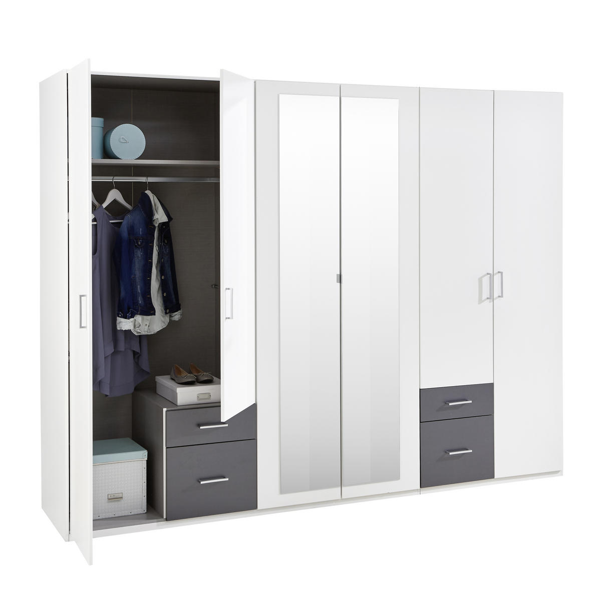 DREHTÜRENSCHRANK 270/210/58 cm 6-türig  - Silberfarben/Graphitfarben, Design, Glas/Holzwerkstoff (270/210/58cm) - MID.YOU