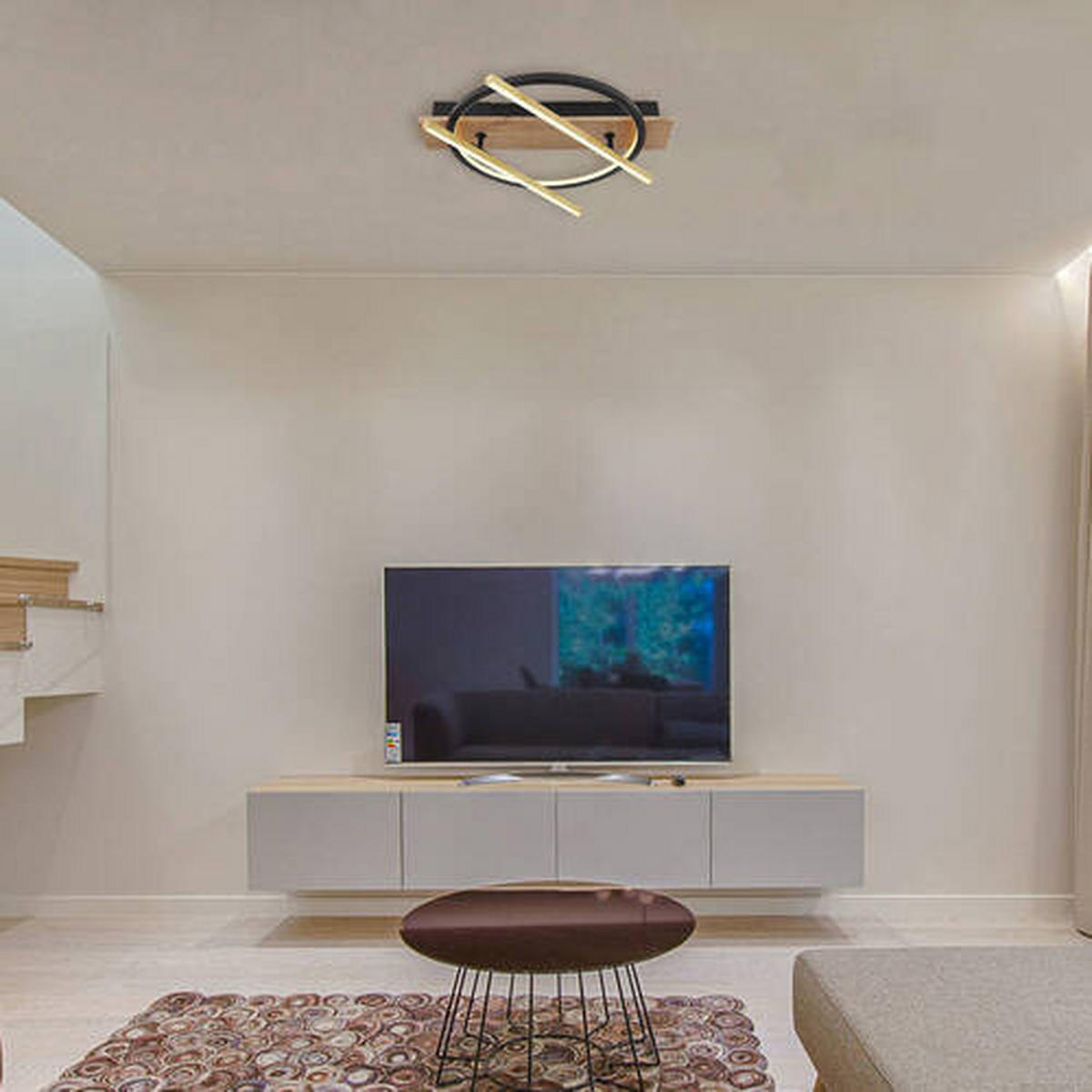 LED-DECKENLEUCHTE 32 W     - Dunkelbraun/Messingfarben, Design, Holzwerkstoff/Kunststoff (44/40/9cm) - Globo