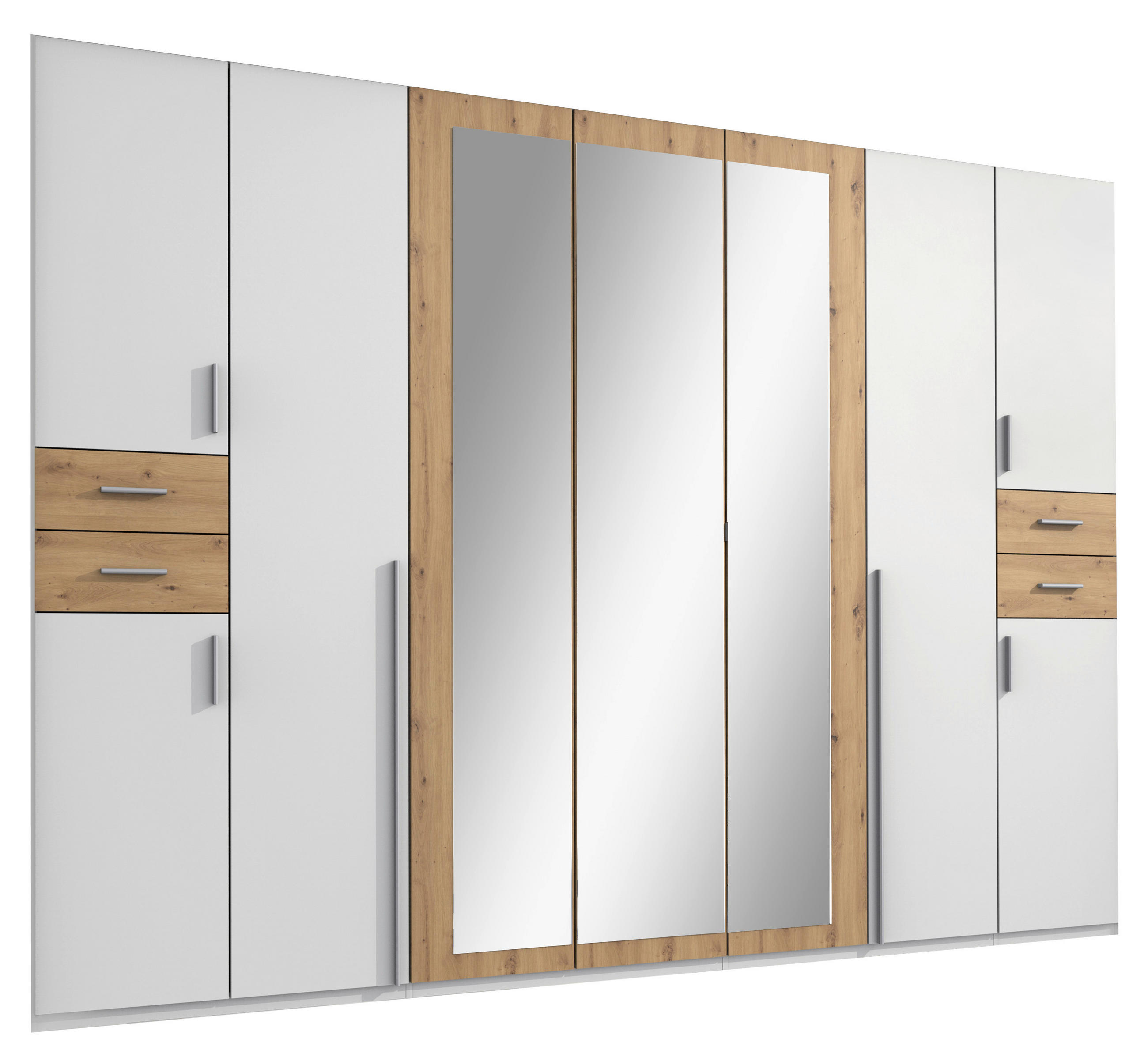 GARDEROB MED GÅNGJÄRN 313/208/58 cm 9-dörrar - vit/silver, Basics, trämaterial (313/208/58cm) - MID.YOU