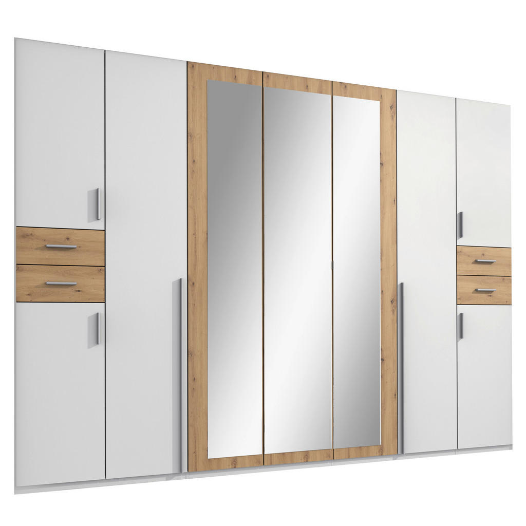 Dulap Cu Uși Rotative, 313/208/58 cm, alb, stejar Artisan