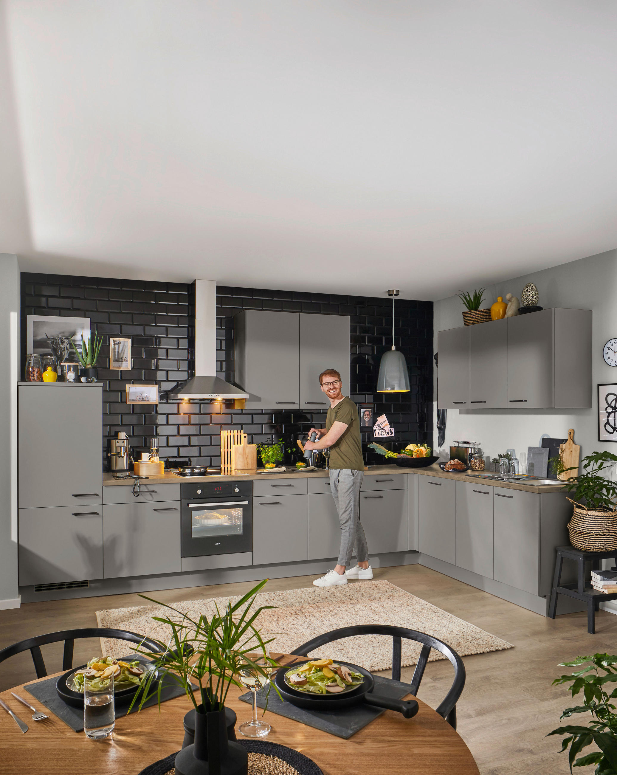 EINBAUKÜCHE   - Taupe/Grau, Design, Holzwerkstoff - Celina