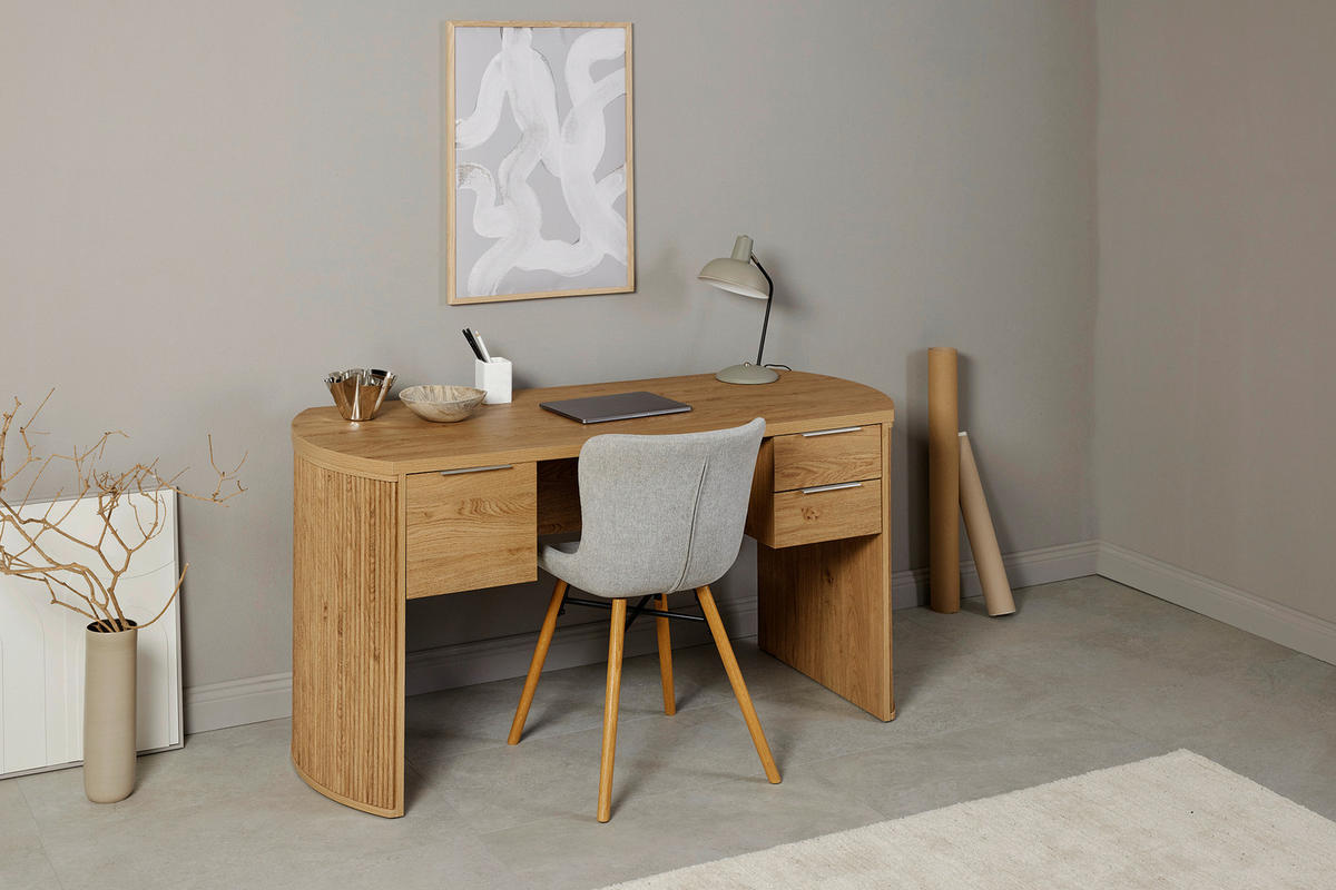 SCHREIBTISCH 148/59/75,2 cm Eichefarben Stauraum  - Eichefarben/Alufarben, MODERN, Holzwerkstoff/Metall (148/59/75,2cm) - MID.YOU