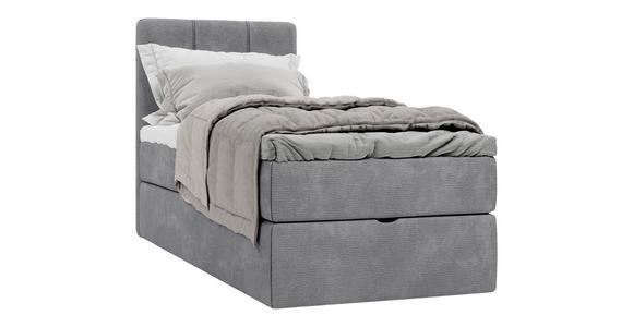 BOXBETT 70/200 cm,  in Grau, Matratze, gepolstertes Kopfteil, Bettkasten, Topper, H3 = fest  - Schwarz/Grau, Design, Holzwerkstoff/Kunststoff (70/200cm) - Esposa