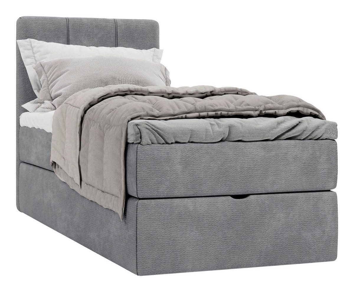 BOXBETT 70/200 cm,  in Grau, Matratze, gepolstertes Kopfteil, Bettkasten, Topper, H3 = fest  - Schwarz/Grau, Design, Holzwerkstoff/Kunststoff (70/200cm) - Esposa