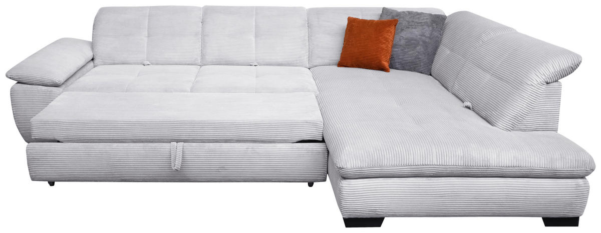 ECKSOFA in Cord Hellgrau  242/313 cm  - Hellgrau/Schwarz, Design, Textil/Metall (242/313cm) - Xora