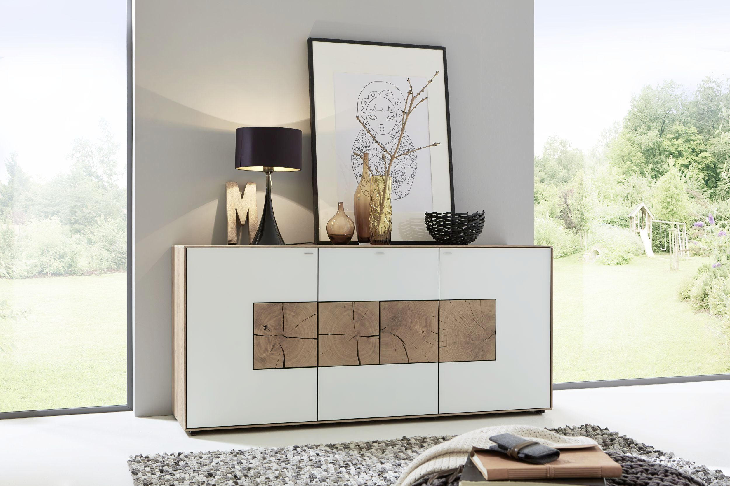 SIDEBOARD Lago  in 175/81/49 cm  - Eichefarben/Weiß, Design, Glas/Holz (175/81/49cm) - Valnatura