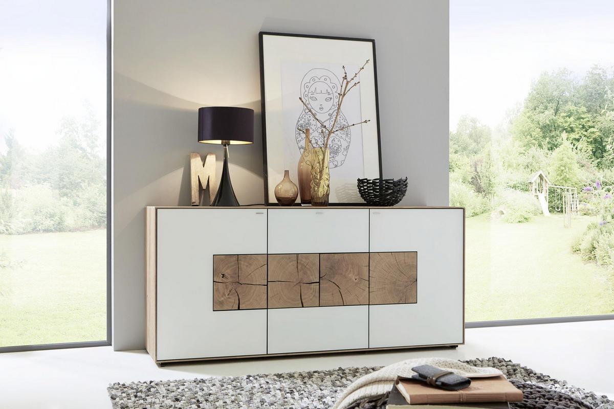 SIDEBOARD Lago  in 175/81/49 cm  - Eichefarben/Weiß, Design, Glas/Holz (175/81/49cm) - Valnatura