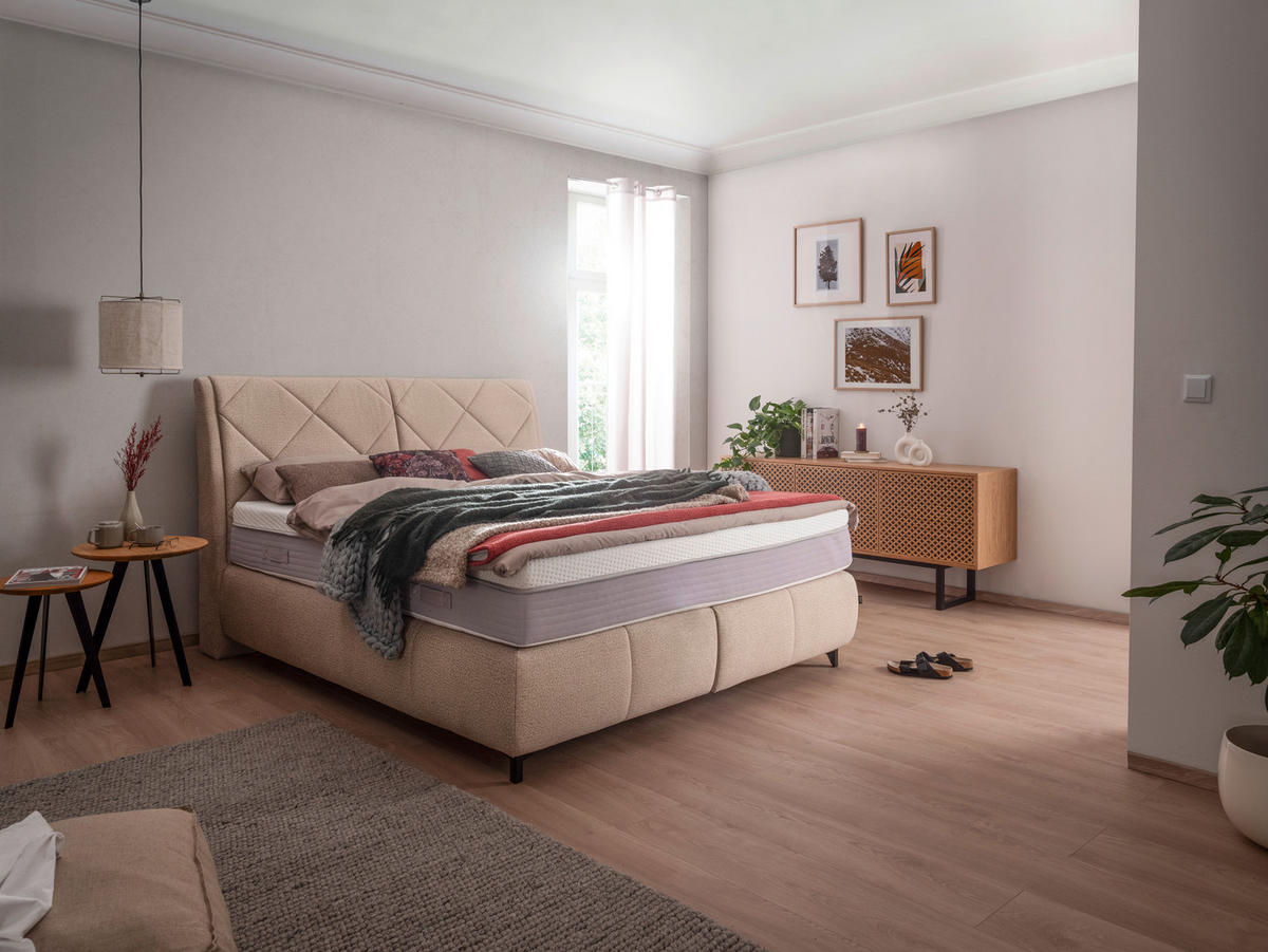 POSTELJA BOXSPRING 180 cm   x 200 cm  , tekstil bež  - črna/bež, Design, kovina/tekstil (180/200cm) - Dieter Knoll