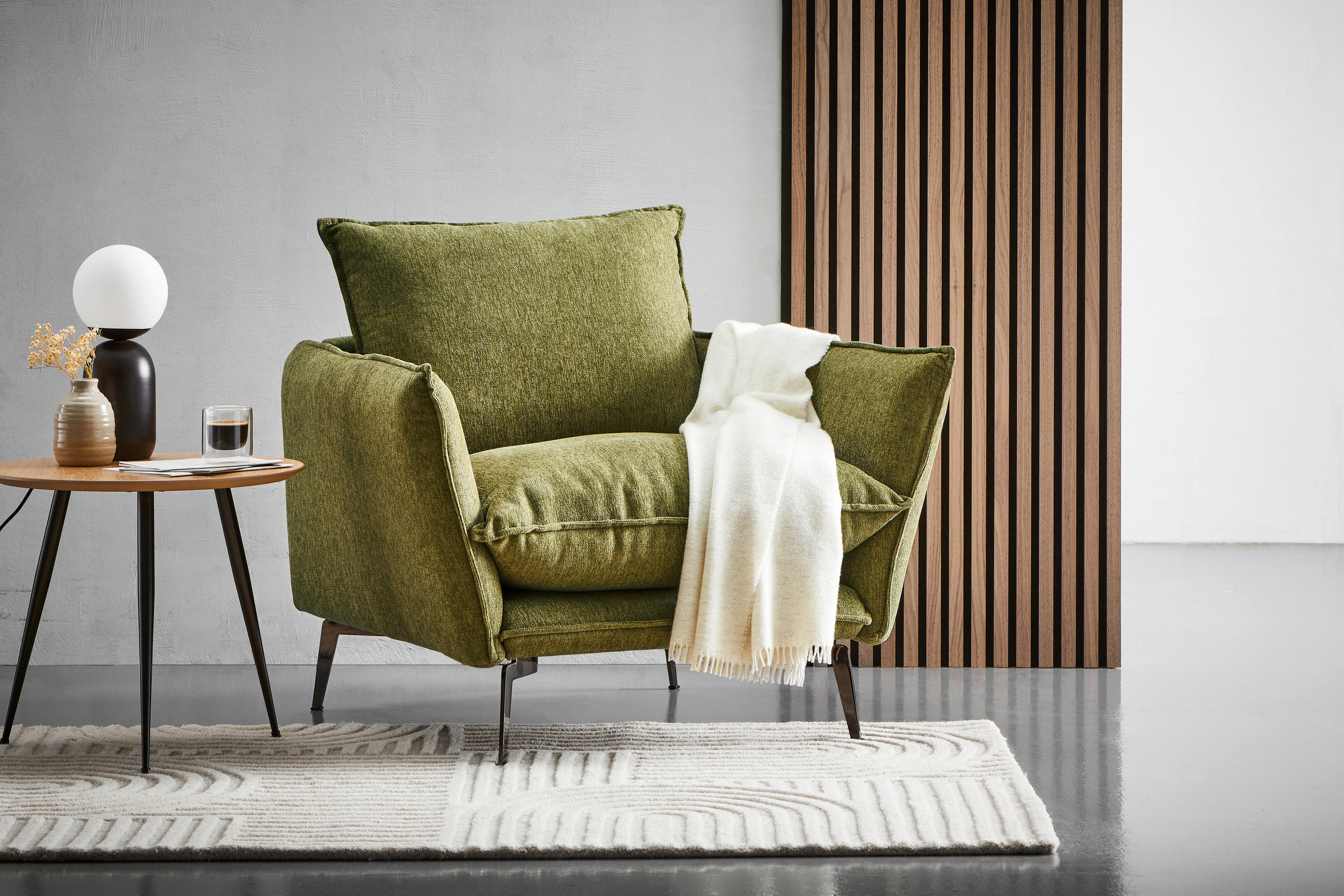 FÅTÖLJ i textil olivgrön  - olivgrön/svart, Design, metall/textil (96/84/100cm) - Livetastic