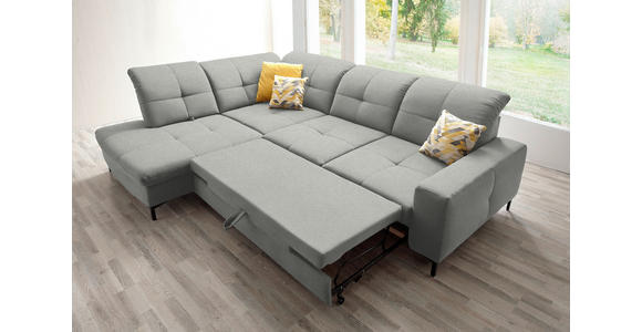 ECKSOFA in Chenille Hellgrau 240/308 cm - Hellgrau/Schwarz, Design, Textil/Metall (240/308cm) - Xora