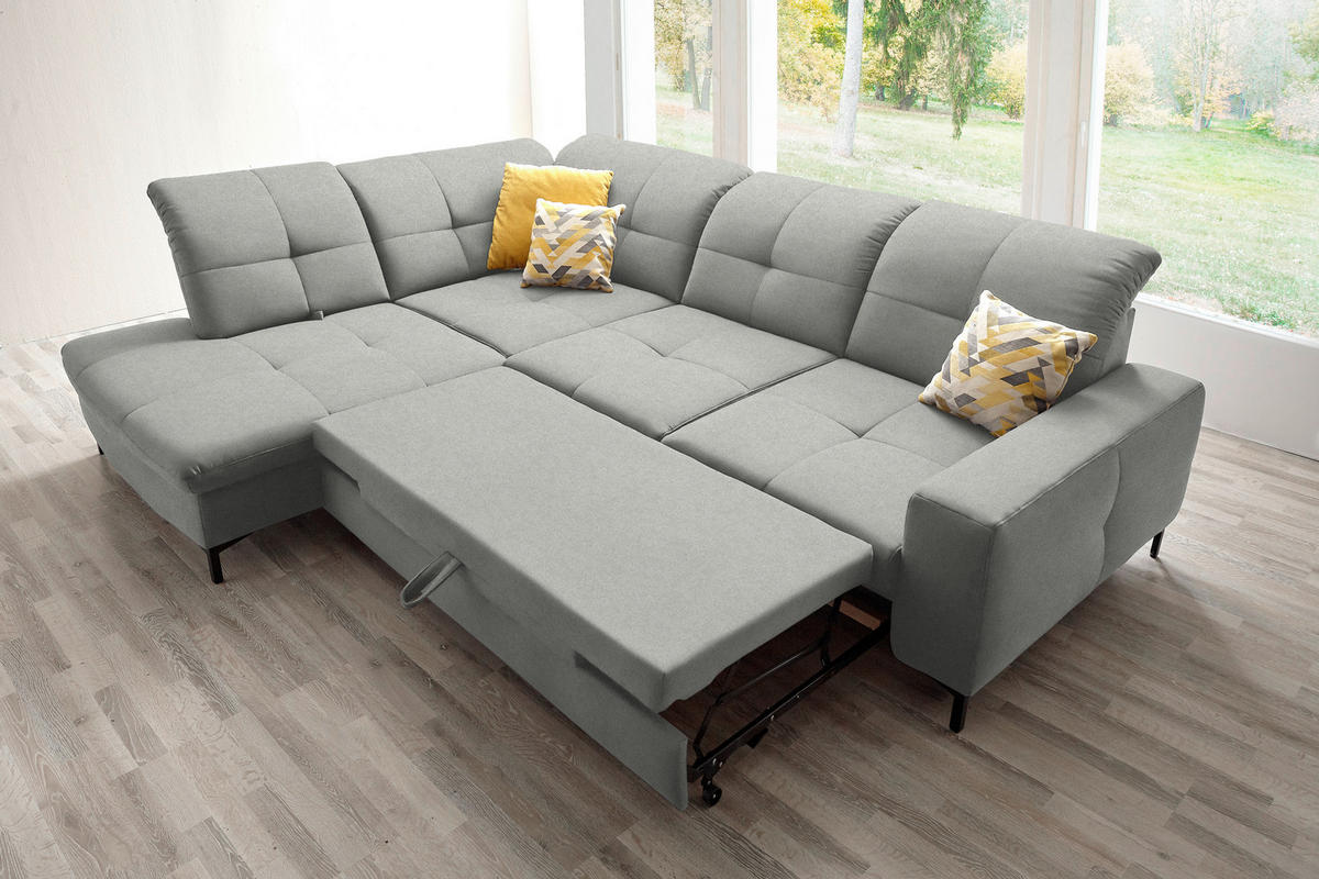 ECKSOFA in Chenille Hellgrau  240/308 cm  - Hellgrau/Schwarz, Design, Textil/Metall (240/308cm) - Xora
