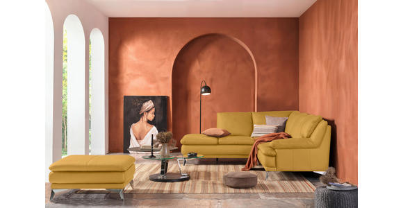 ECKSOFA Senfgelb Echtleder  - Chromfarben/Senfgelb, Design, Leder/Metall (224/252cm) - Novel