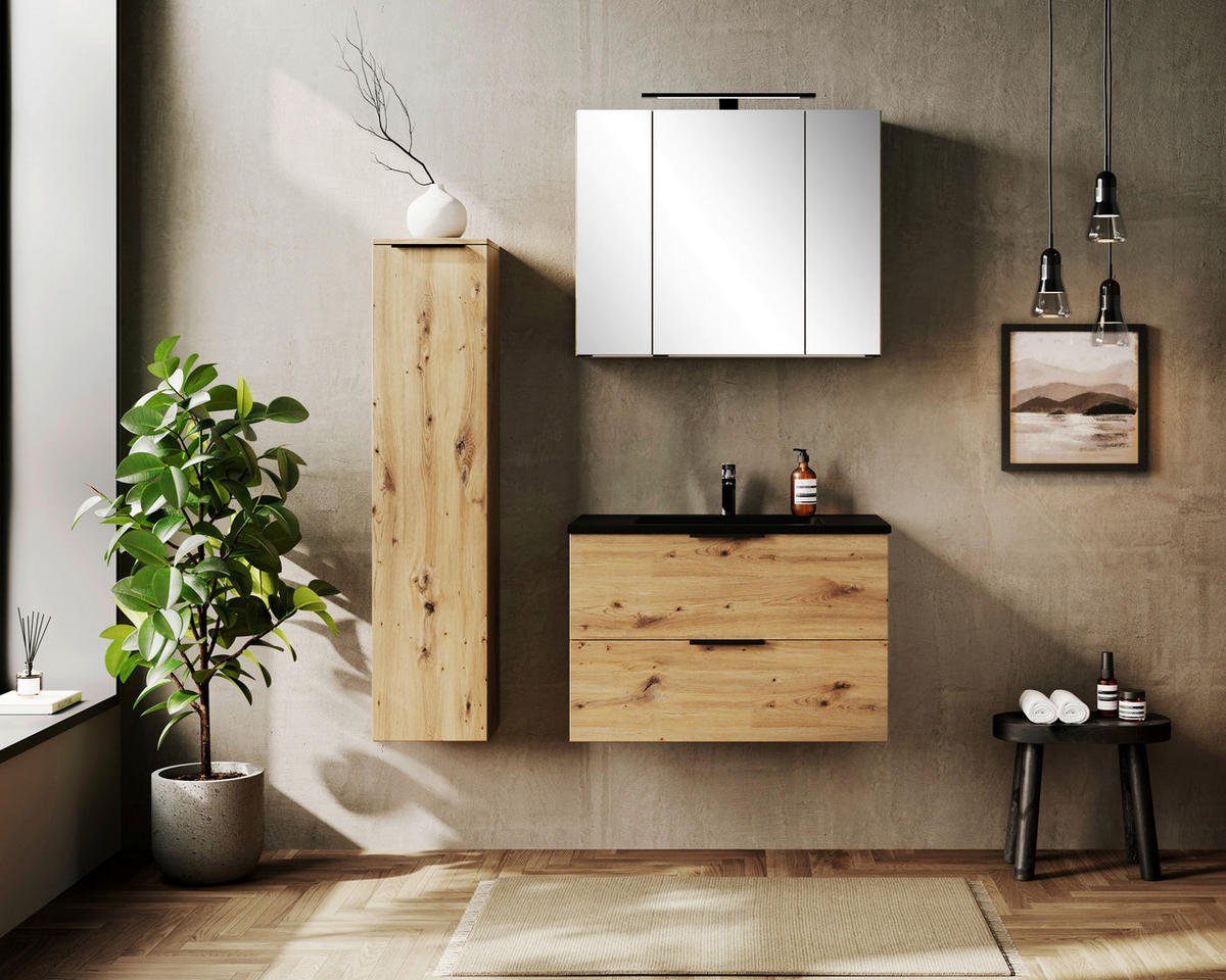 MIDISCHRANK 30/130/35 cm  - Schwarz/Eiche Artisan, Modern, Holzwerkstoff/Kunststoff (30/130/35cm) - Held