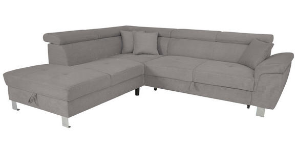 ECKSOFA inkl. Funktionen Dunkelgrau Cord  - Dunkelgrau/Silberfarben, Design, Textil/Metall (226/257cm) - Xora