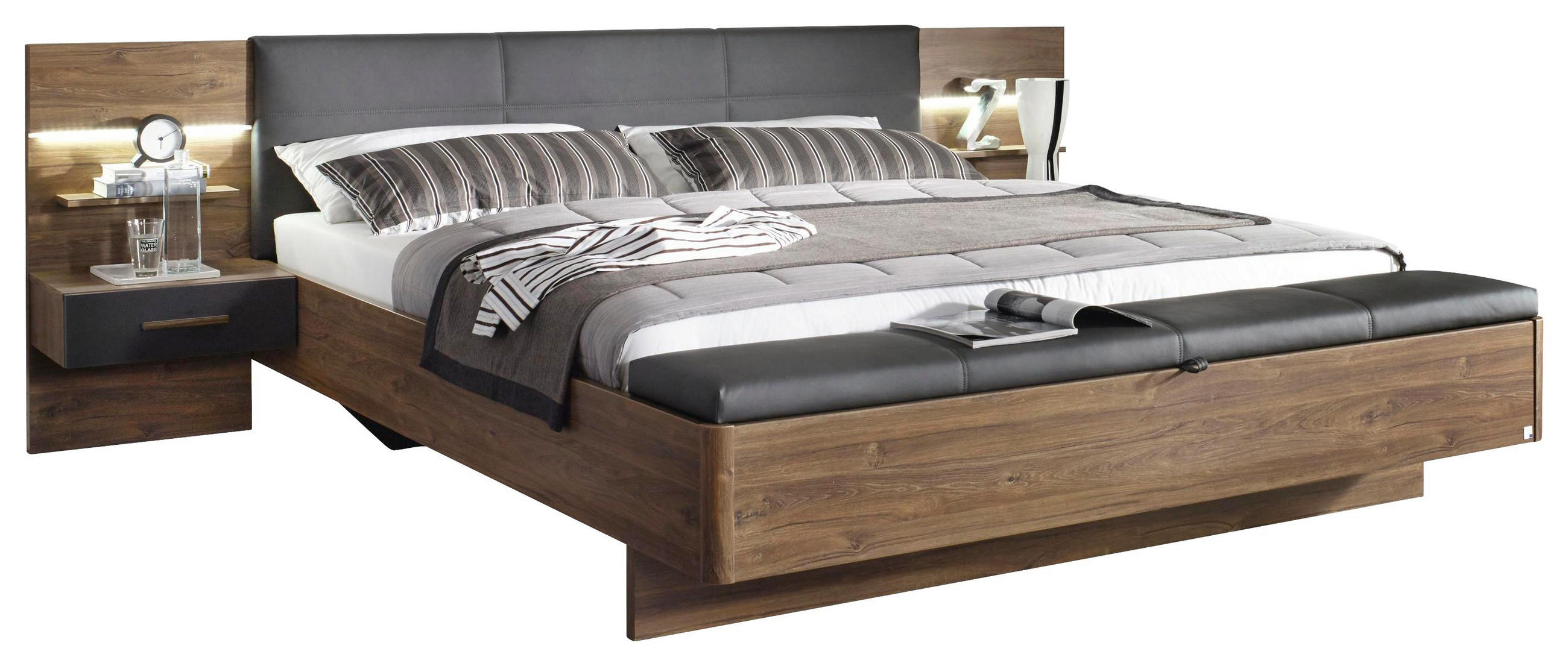 Bettanlage in Anthrazit, Eichefarben