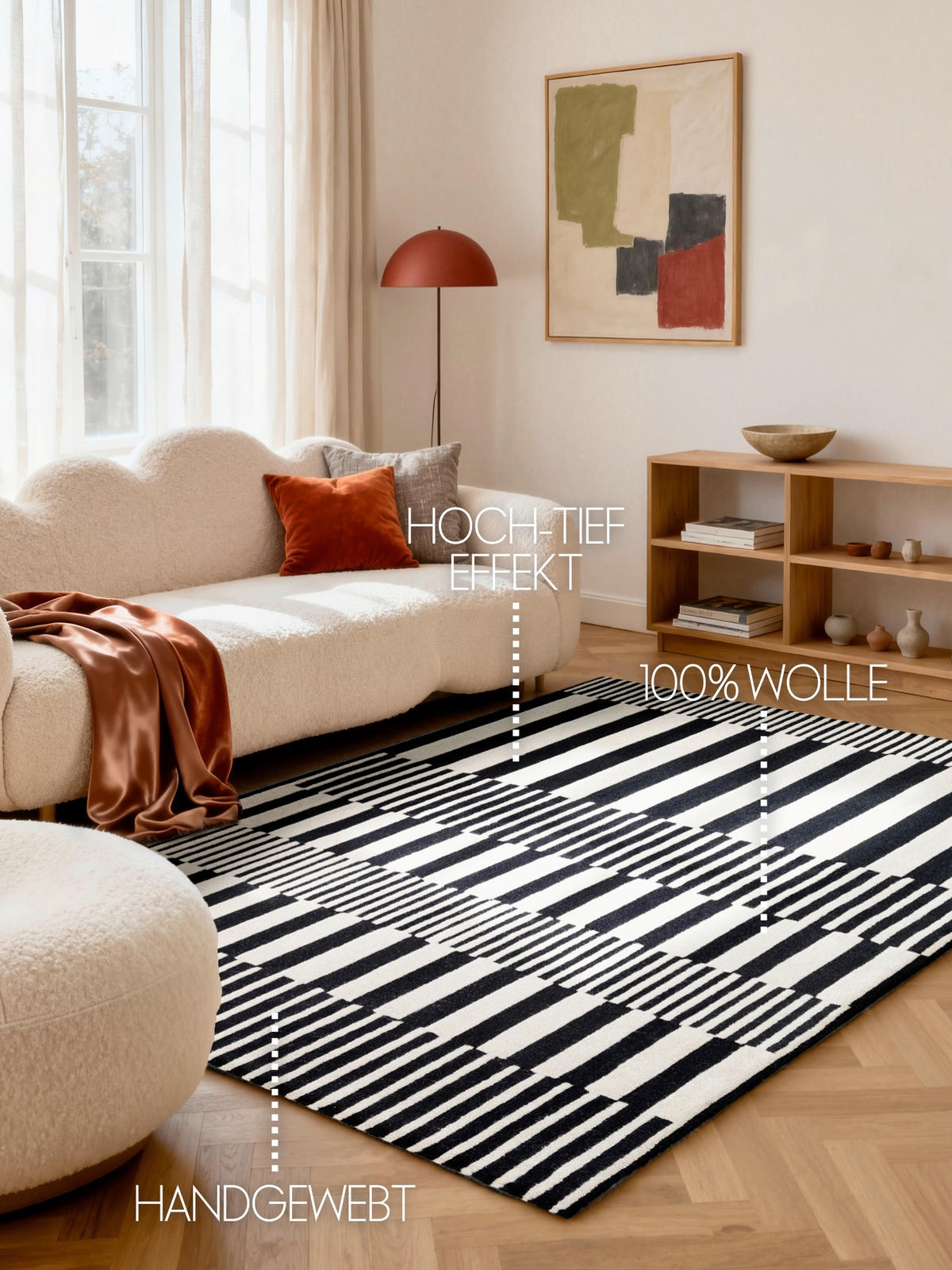 WOLLTEPPICH 120/180 cm Stryve Schwarz, Weiß rechteckig  - Schwarz/Weiß, Basics, Textil (120/180cm) - Elle Decoration