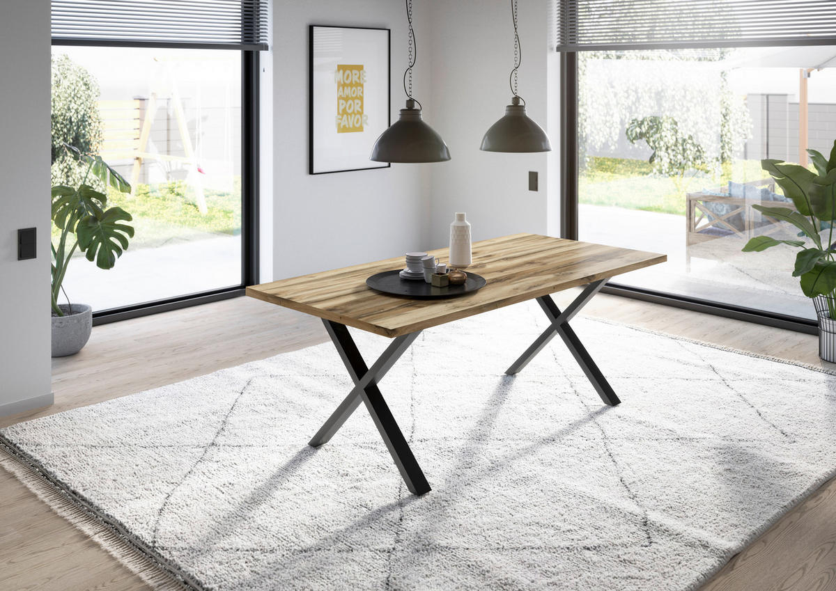 ESSTISCH rechteckig Schwarz, Plankeneiche  - Plankeneiche/Schwarz, MODERN, Holzwerkstoff/Metall (160/90/78cm) - Livetastic