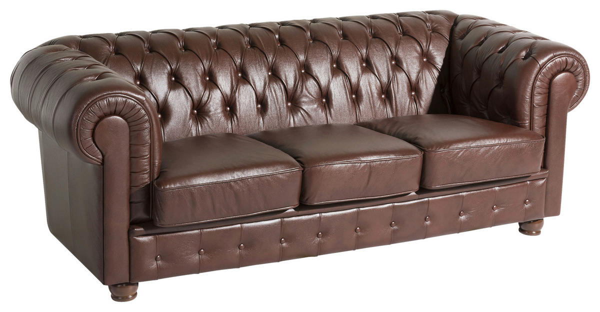 CHESTERFIELD-SITZGARNITUR in Echtleder Braun  - Nussbaumfarben/Braun, Design, Leder/Holz (200/76/98cm) - Max Winzer