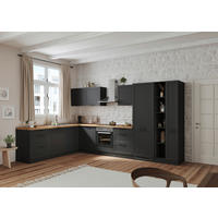 ECKKÜCHE 240/360 cm  in Grau, Eiche Wotan  - Eiche Wotan/Schwarz, LIFESTYLE, Holzwerkstoff/Metall (240/360cm) - Held