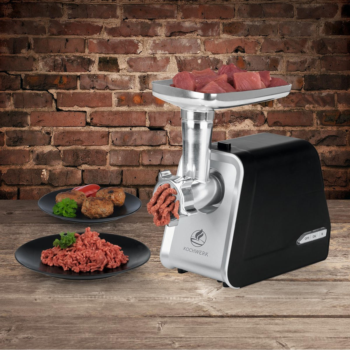 FLEISCHWOLF   - Silberfarben/Schwarz, Basics, Kunststoff/Metall (32/17,1/34,2cm) - KOCHWERK