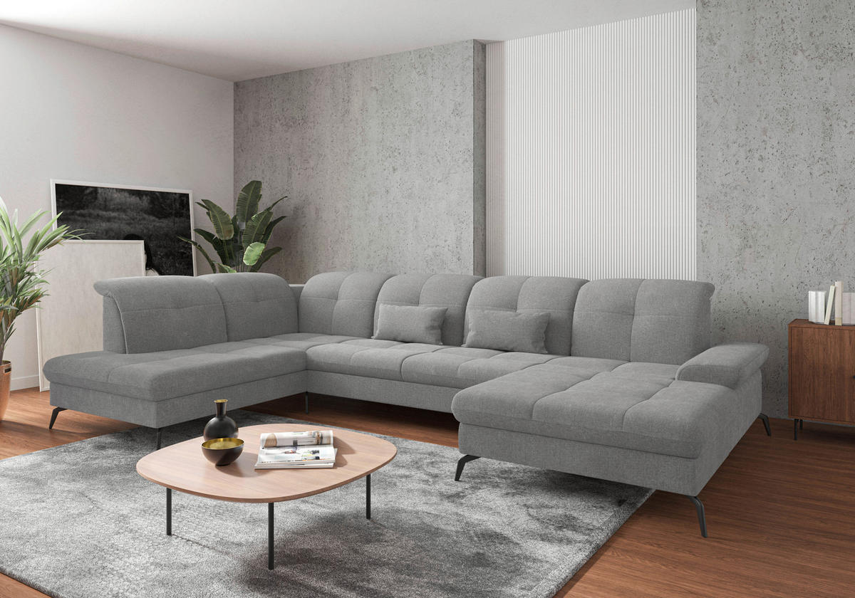 WOHNLANDSCHAFT in Flachgewebe Hellgrau  - Hellgrau/Schwarz, Konventionell, Textil/Metall (231/357/185cm) - Sit & More