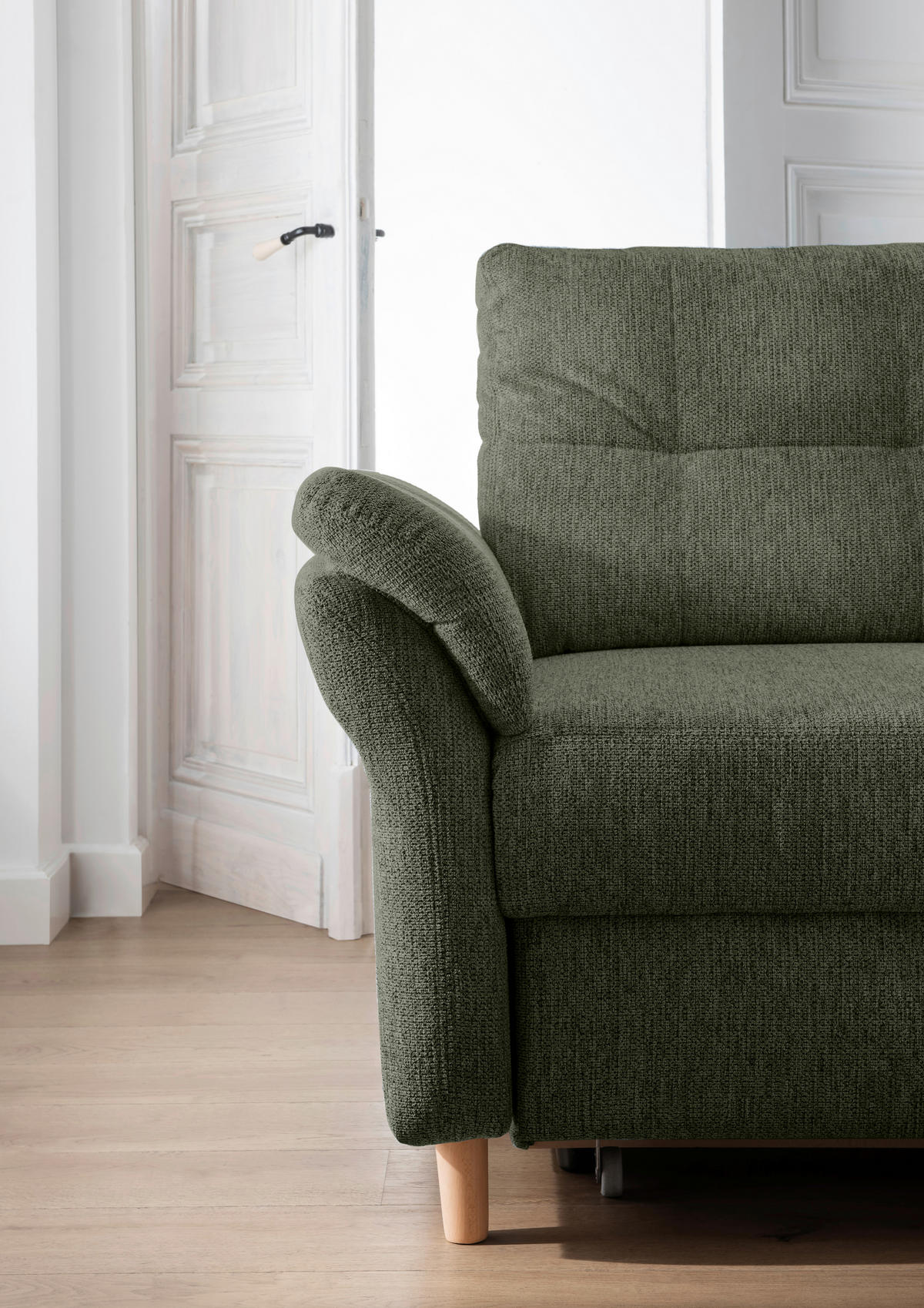 ECKSOFA in Chenille Dunkelgrün  - Dunkelgrün/Naturfarben, Modern, Holz/Textil (264/206cm) - Livetastic
