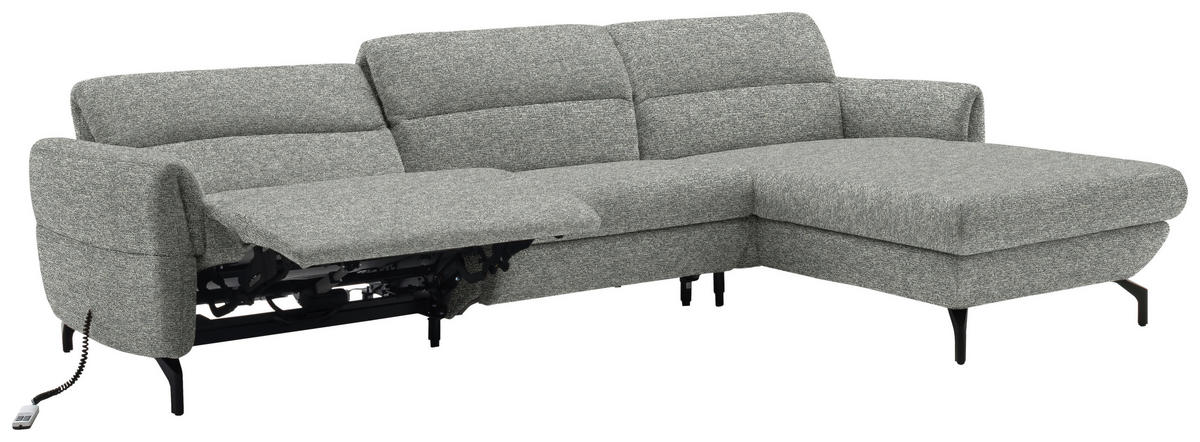 ECKSOFA in Chenille Hellgrau, Grau  299/187 cm  - Hellgrau/Schwarz, Design, Textil/Metall (299/187cm) - Schöner Wohnen