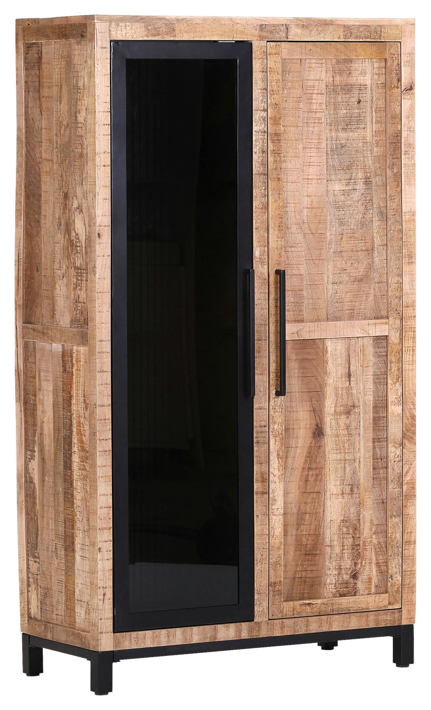 VITRINE in massiv Mangoholz Naturfarben  - Schwarz/Naturfarben, LIFESTYLE, Glas/Holz (90/160/43cm) - Landscape