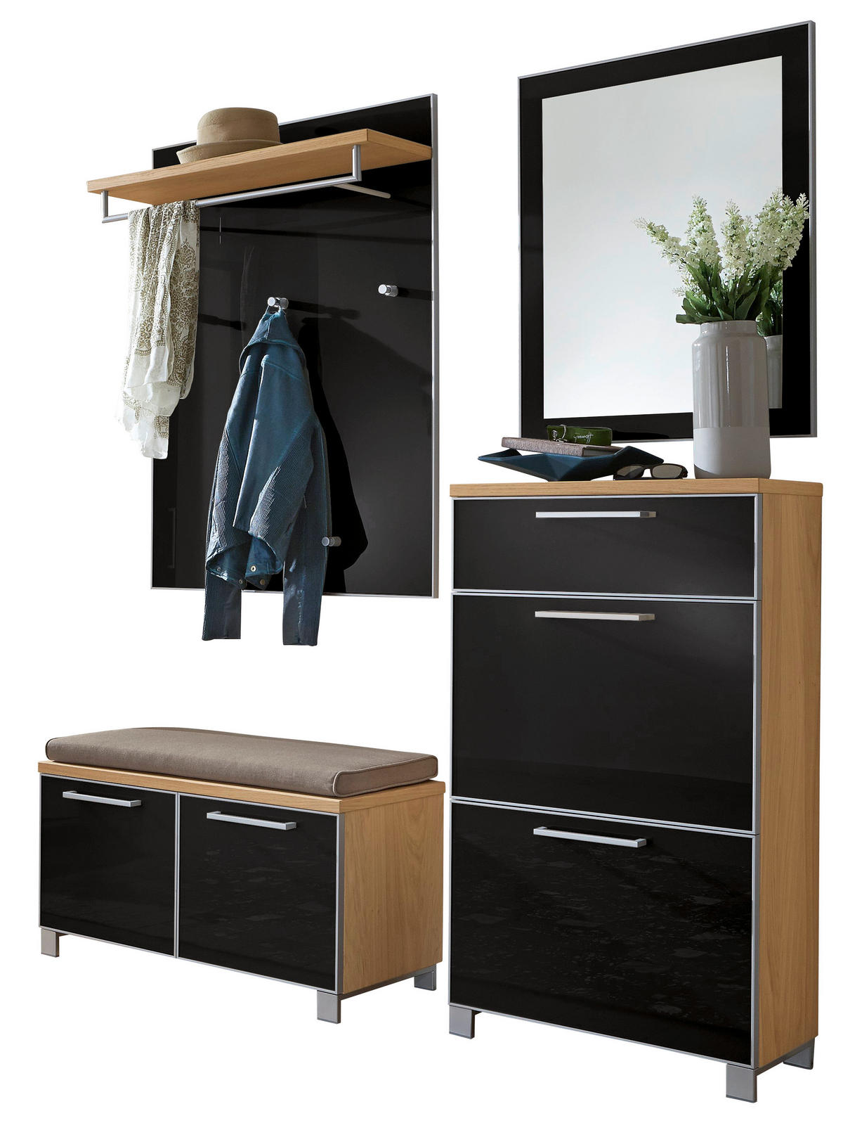 GARDEROBE 5-teilig  in 155/195/40 cm  - Eichefarben/Anthrazit, Design, Glas/Holz (155/195/40cm)