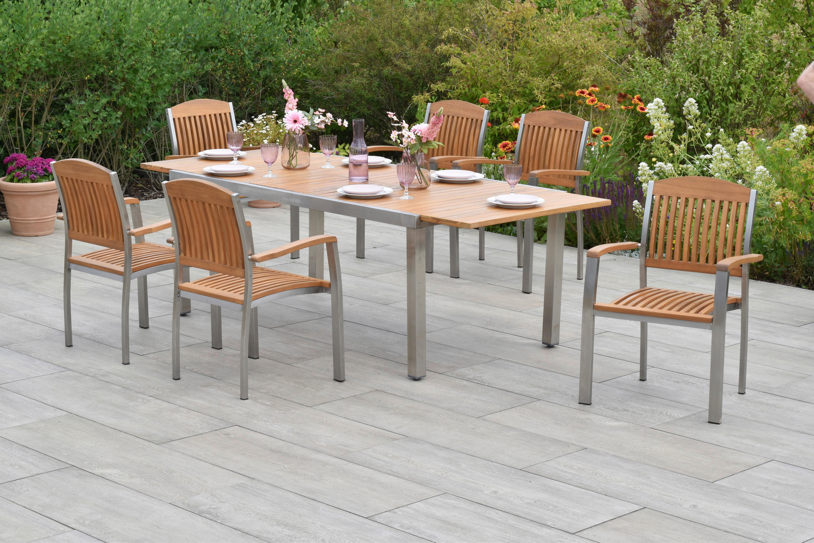 GARTENSET 7-teilig - Silberfarben/Naturfarben, MODERN, Holz/Metall - Gardenson